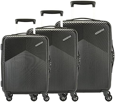 American Tourister Georgia 3 Pc Set 55 cms, 69 cms & 79 cms Small, Medium & Large Polycarbonate (PC) Soft Sided 4 Spinner Wheels Trolley Bags (Graphite-Black)