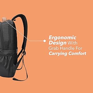 Ergonomic design with grab handle for carrying comfort