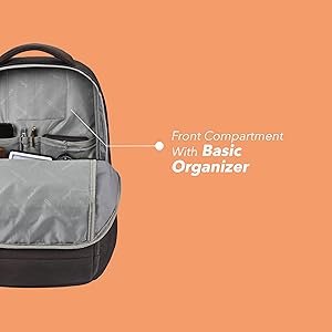 Front compartment with basic organizer